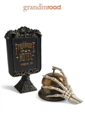 *RARE* Grandin Road Animated Service Bell + Sign + Haunted Key RETIRED Halloween